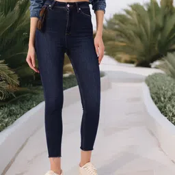 DressBerry Women Grunge Cool Skinny Fit High-Rise Light Fade Cropped Frayed Jeans-image-3