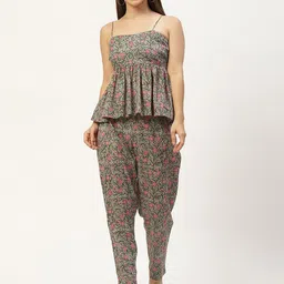 KALINI Printed Shoulder Straps Pure Cotton Top With Trouser-picture-23