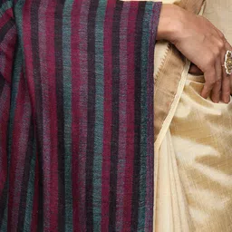 Exotic India Reversible Two-Ply Shawl With Woven Stripes And Paisleys Palla From Amritsar image 3