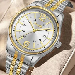 Poshi Men Round Dial Silicone Strap Watch with Adjustable Clasp-image-0