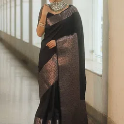 CaniBani Woven Design Zari Silk Blend Heavy Work Banarasi Saree image 3