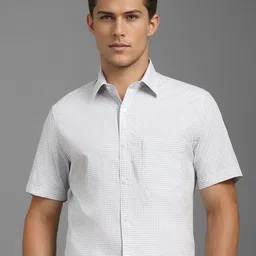 Louis Philippe Men Classic Spread Collar Micro Checked Cotton Formal Shirt-picture-27