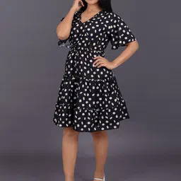 La Aimee Floral Printed V - Neck Flared Sleeve Fit & Flare Dress image 4