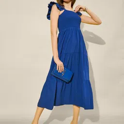 QIOA Smocked Flared Sleeves Crepe A-Line Maxi Dress image 5