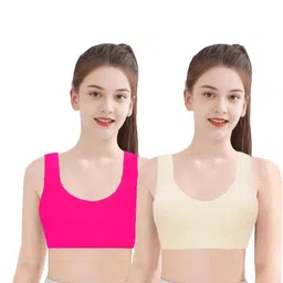 BRAAFEE Girls Pack of 2 Non Padded Full Coverage All Day Comfort Cotton Workout Bra-image-98