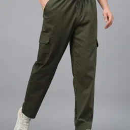 VEIRDO Men Cotton Relaxed Straight Leg Straight Fit Cargos Trousers-image-78