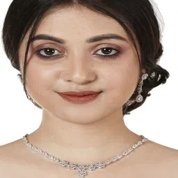 Gemron Jewel Rhodium-Plated Cubic Zirconia & American Diamond Studded Jewellery Set image 5