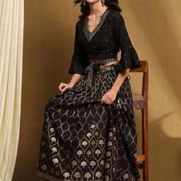 Biba Floral Woven Design Sequinned Top With Skirt-picture-0
