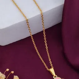 SZN Set Of 2 Gold-Plated Stones & Pearls Studded Floral Enamelled Pendants With Chains image 4