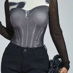 StyleCast Women Abstract Printed High Neck Bodysuit image 4