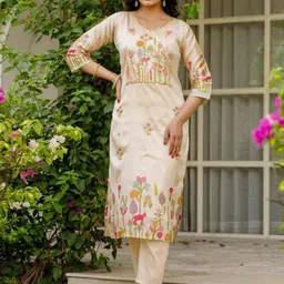 THE52 Floral Embroidered Beads & Stones Straight Kurta With Trousers & Dupatta image 5