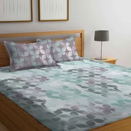 BOMBAY DYEING Purple & Green 100 TC Pure Cotton Double Bedsheet With 2 Pillow Covers image 5