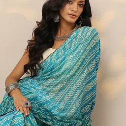 Libas Leheriya Printed Saree With Blouse Piece-picture-18