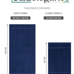 home elegance by mytrident HOME ELEGANCE Navy Blue 3 Piece Cotton 400 GSM Towel Set image 4