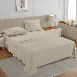 LANE LINEN Off White Queen Bedsheet with 2 Pillow Covers-picture-35