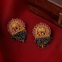 TEEJH Gold-Plated Stone Studded Temple Contemporary Studs-picture-47