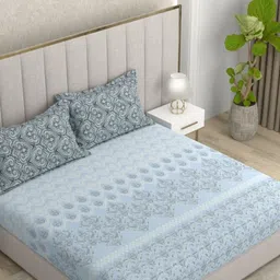 Pure Decor Glory Blue Ethnic Motifs Pure Cotton 180 TC King Bedsheet Set-2.54m X 2.74m-image-38