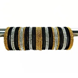 Shasmi Set Of 10 Black Glass Artificial Stones & Beads Bangle image 2