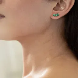 Ornate Jewels 925 Silver 18K Gold Plated Green Emerald Earring image 2