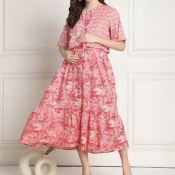 Secret Wish Printed Pure Cotton Maternity Fit and Flare Dresses-picture-15