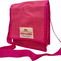 Pink Men & Women Shoulder Bag Eco-Friendly Jute Messenger Bag-image-38
