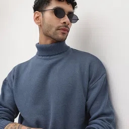 The Roadster Life Co. Self Design Drop-Shoulder Sleeves Turtle Neck Pullover-picture-24
