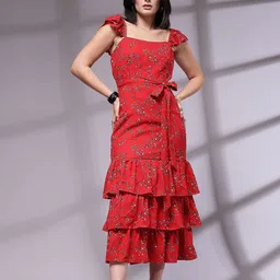 KASSUALLY Floral Print Layered Fit & Flare Midi Dress-image-0