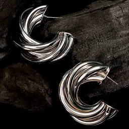 SOHI Silver-Plated Chunky-Twist Half Hoop Earrings-picture-13