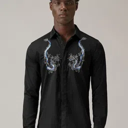 Banana Club Men Classic Slim Fit Handcrafted Dragon Designer Shirt-image-9