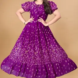 qena Floral Print Georgette Stitched Flared/A-line Gown image 5