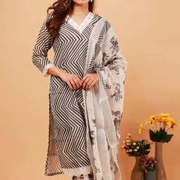 NEED APPARELS Women Printed Regular Linen Kurta Set With Dupatta-image-7