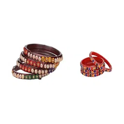 1ST TIME Set Of 8 Stone-Studded & Beaded Bangles-image-52