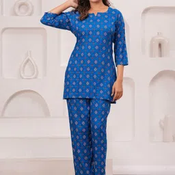 FEMARY Printed Pure Cotton Round Neck Tunic With Trousers Co-Ords Set image 5