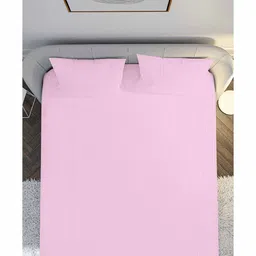 mayfair homes london Pink Solid 210 TC Cotton Queen Sized Double Bedsheet with 2 Pillow Covers Satin Stripe 2024 Collection image 4