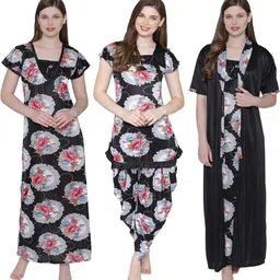 PHALIN Women Multicoloured Satin Printed Nightdress-picture-14