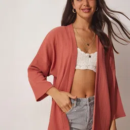 Happiness istanbul Collarless Long Sleeves Open Front Jacket-picture-36