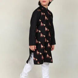 Little Clothings Boys Ethnic Motifs Embroidered Regular Thread Work Kurta with Pyjamas image 2