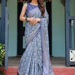 ALMAARI FASHION Floral Printed Pure Linen Banarasi Saree-picture-31