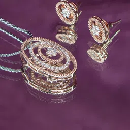 Manikya Rose Gold-Plated American Diamond Studded Pendant And Earrings-picture-22