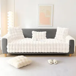 DREAM CARE Cream-Coloured & Cream-Coloured 3 Piece Sofa Cover With Arms-picture-31