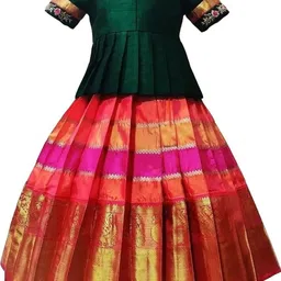 White Button Girls Embroidered Thread Work Ready to Wear Lehenga & image 2