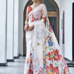 HERE&NOW Floral Printed Pure Chiffon Saree-picture-20