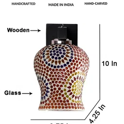 Devansh Black & White Textured Wooden Bell Shaped Wall Lamp With Mosaic Glass image 5