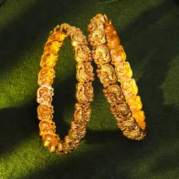 South Temple Jewellery Set of 2 Gold-Plated Intricate Textured Details Bangles-picture-25