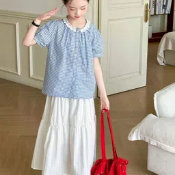 LULU & SKY Girls Checked T-shirt with Skirt-picture-11