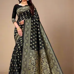 Snofi Creation Ethnic Motifs Woven Design Zari Art Silk Banarasi Saree-picture-25