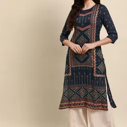 Anouk Women Geometric Checked Liva Kurta image 1