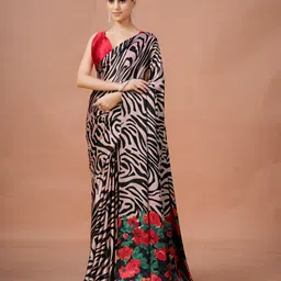 Garden Vareli Floral Printed Satin Saree With Unstitched Blouse Piece-picture-15