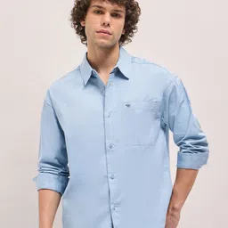THE BEAR HOUSE Men Spread Collar Solid Cotton Relaxed Fit Casual Shirt-image-87