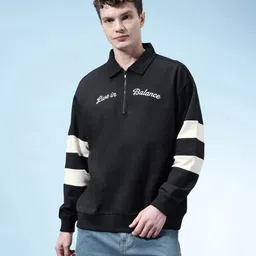 glitchez Typography Embroidered Drop-Shoulder Sleeves Relaxed Fit Fleece Sweatshirt image 3